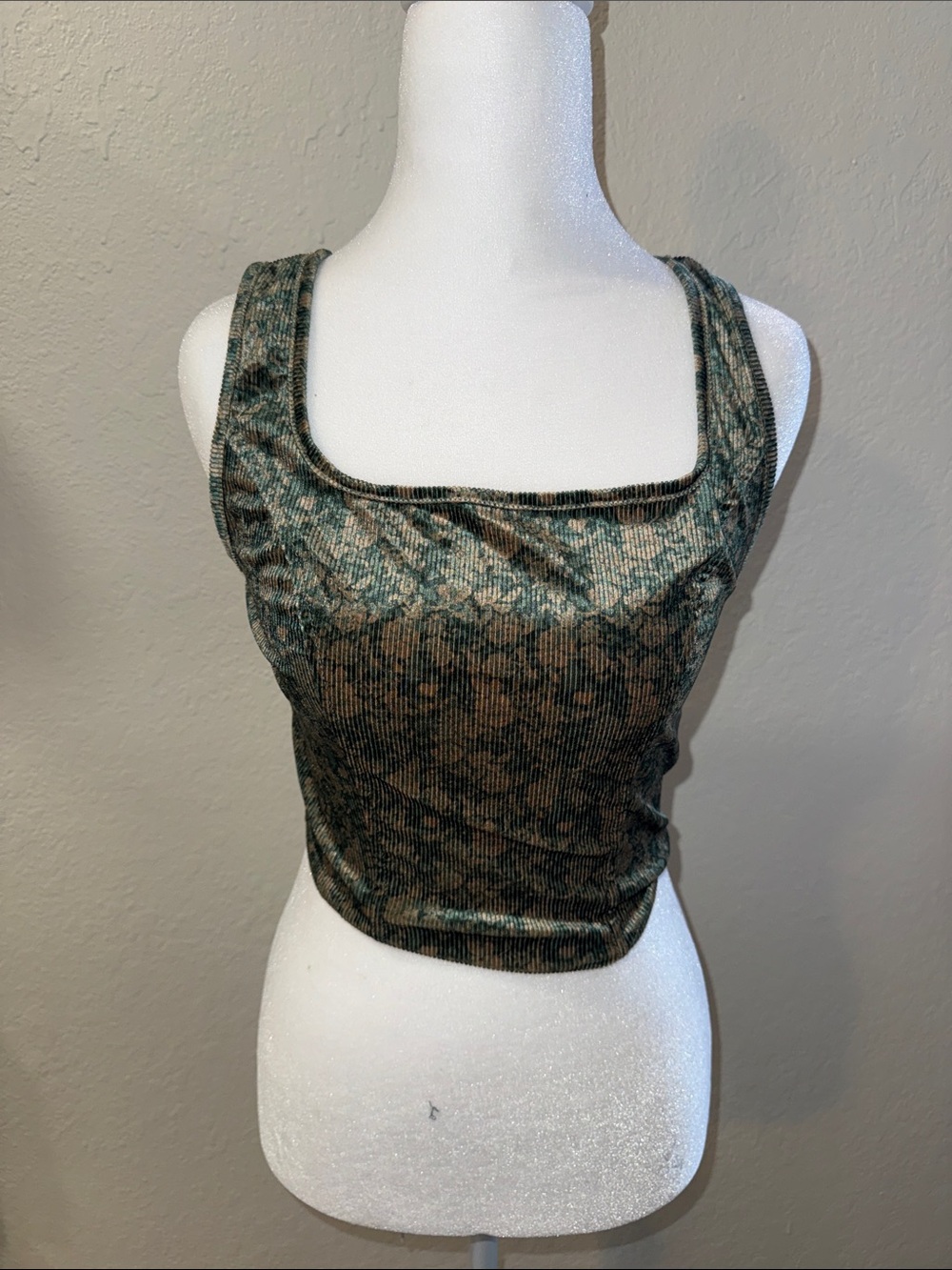 Dark green floral corset style tank top